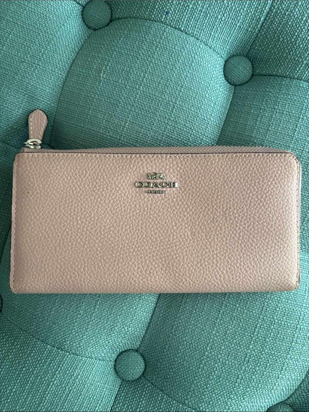 Coach Pebbled Leather Wallet pale pink